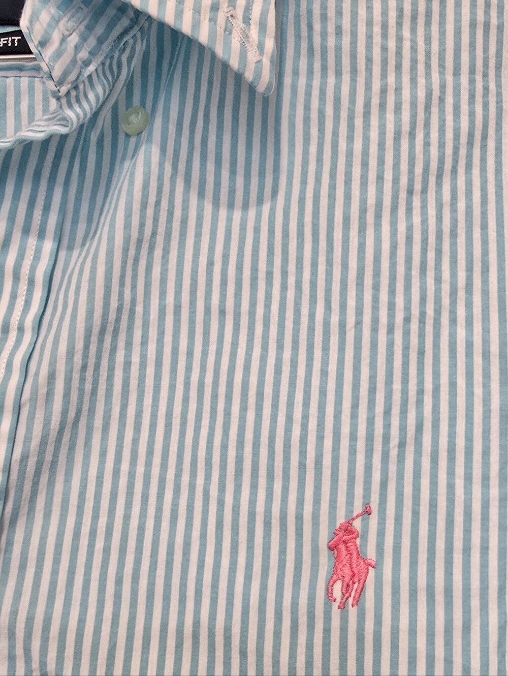 Polo by Ralph Lauren Light Blue White Stripe Button-Down Cotton Shirt Pink Pony